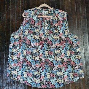 Workshop Republic Clothing Black Colorful Floral Front Tie V-Neck Tank T…